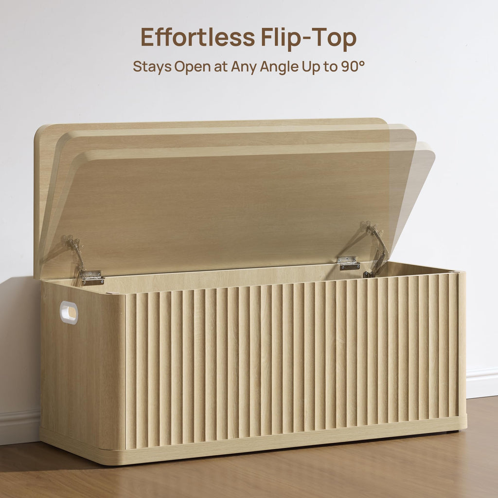 Storage Bench 40.2" Wide Shoe Bench with Lift Top Large Wooden Storage Chest Trunk Modern Blanket Chest with 2 Safety