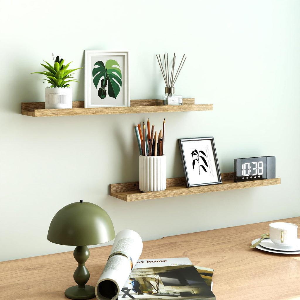 Oak Floating Shelves for Wall Decor, 32 in Shelf with Lip, 2 Set