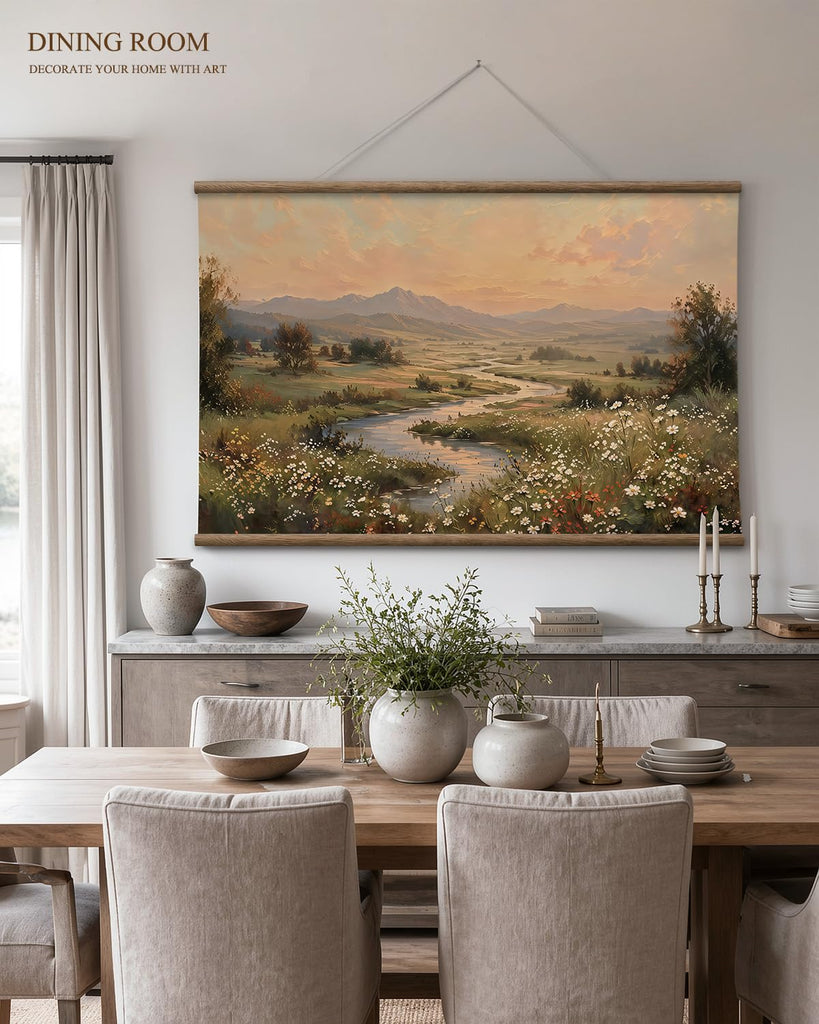 Extra Large Framed Wall Art, Wildflower Mountain Landscape, 36x54In