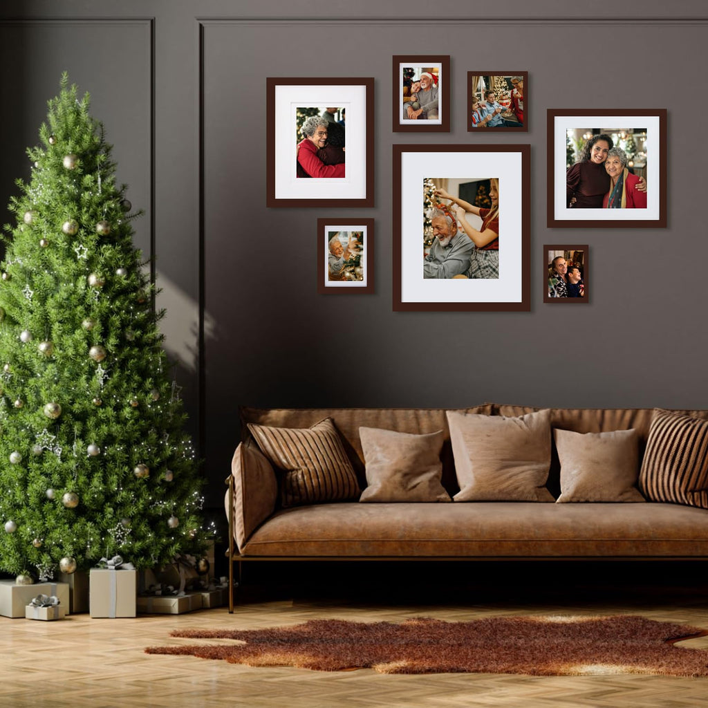 8x10 Picture Frames Made of Solid Wood with Plexiglass, Display Pictures 4x6/5x7 with Mat or 8x10 Without Mat Set of