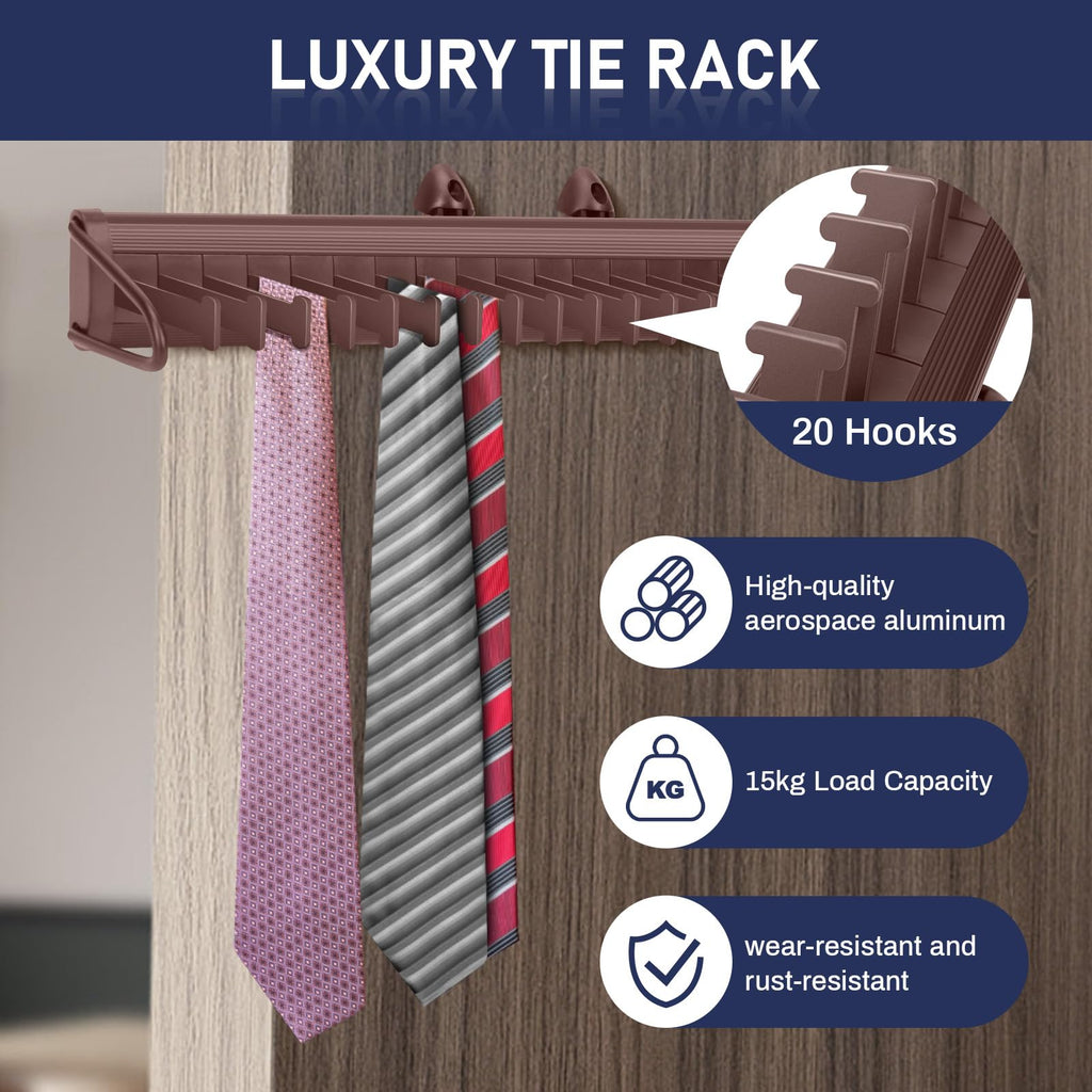 Sliding Tie Rack Hanger for Closet, 20 Tie Pull Out Belt Rack Organizer