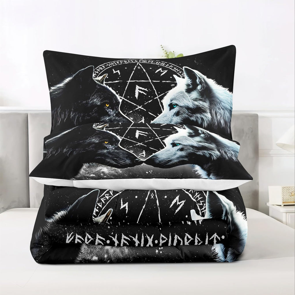 Wolf Bedding Set Queen Size, Wolf Comforter Bed Set, Wildlife Animal Print Comforter Set Bed in a Bag Queen, Hunting