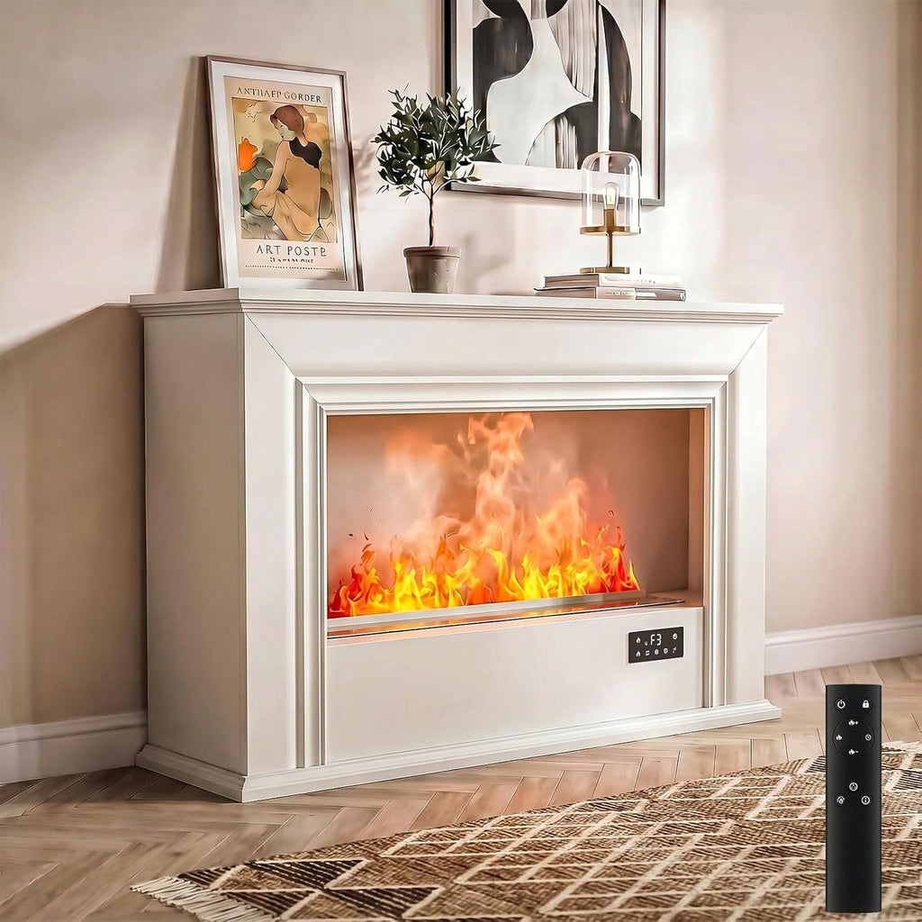 40" Electric Water Vapor Fireplace with Mantel, 13 Colors Realistic Atomized Flame, Humidifying Function, Black (White)