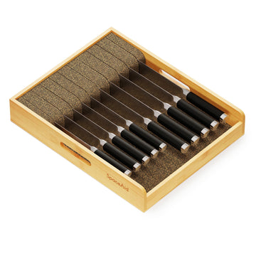 Large Knife Drawer Organizer Bamboo Insert Dock, Kitchen Steak Knives Holder Organizers Block for Drawer in Storage