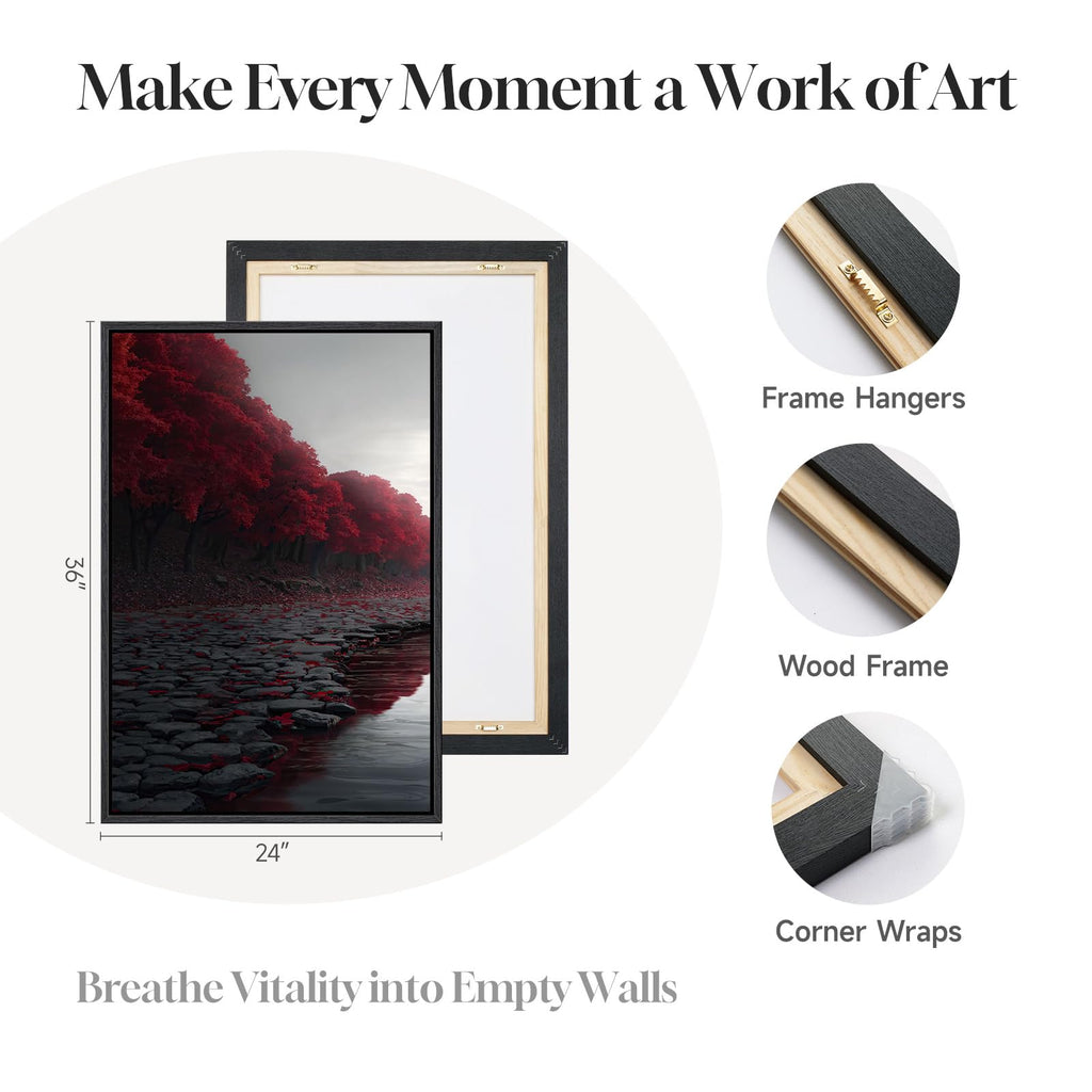 Large Framed Burgundy Tree Landscape Wall Art, 24x36 Inch