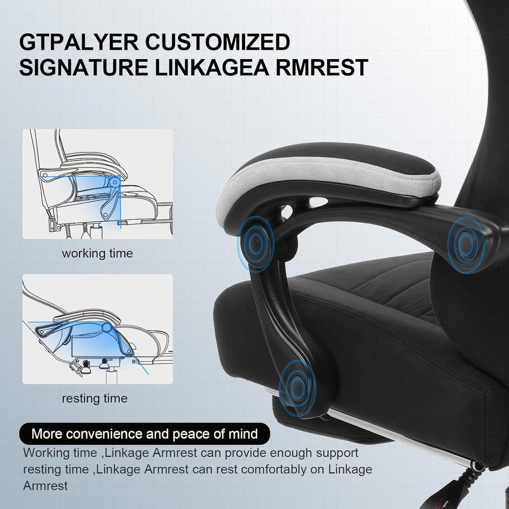 Gaming Chair, Computer Office Chair with Pocket Spring Cushion, Linkage Armrests and Footrest, High Back Ergonomic
