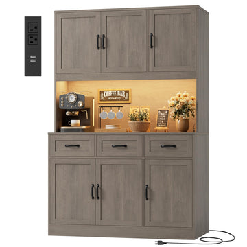 Kitchen Pantry Storage Cabinet, Kitchen Hutch Cabinet, Ash Gray