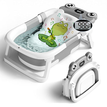 Baby Bathtub, Collapsible Newborn Bathtub for Infant to Toddler with Soft Cushion and Thermometer,Portable Travel