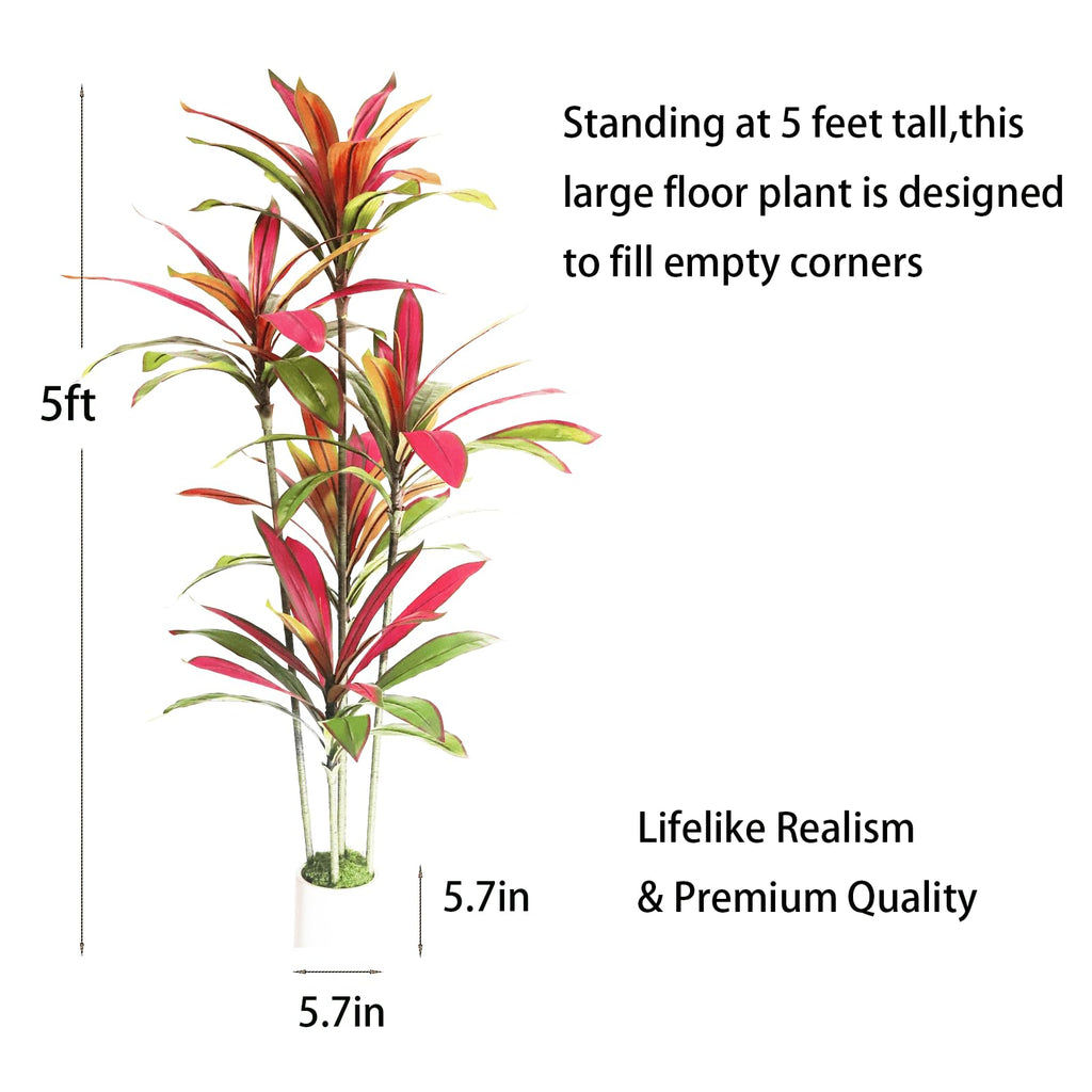 5FT Artificial Dracaena Tree(Red) - Faux Trees Indoor Decor