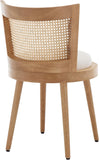 Modern Farmhouse Rattan Dining Chairs Set of 4, Natural Wood Kitchen Chairs with Beige Linen Upholstery and Cane Back for Dining Room