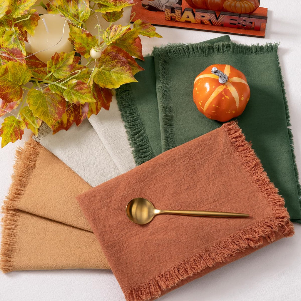 Thanksgiving Fall Cotton Linen Washable Cloth Napkins Set of 12