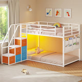 Low Bunk Bed Twin Over Twin with 6 Storage Drawers and 6-Pocket Organizer, Reversible Storage Staircase(Left or Right)