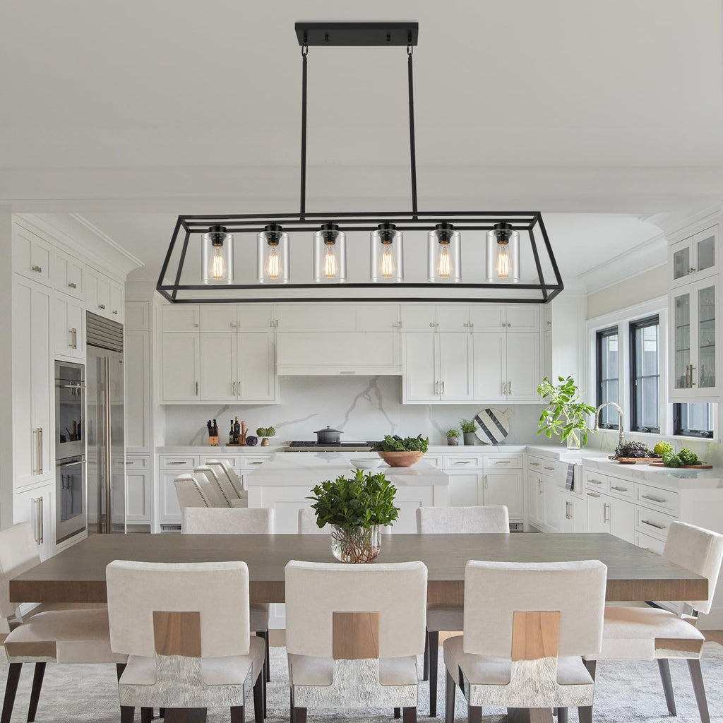 Black Rectangle Chandelier Light fixture Over Table