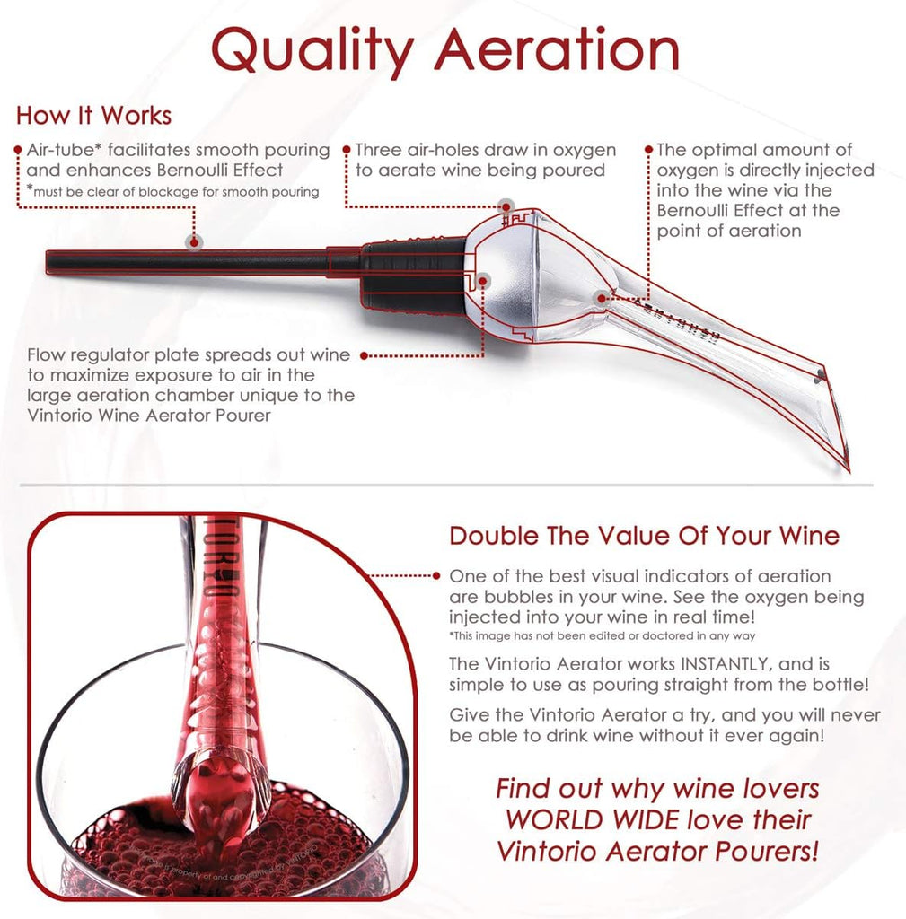 Wine Aerator Pourer - Premium Aerating Pourer and Decanter Spout (Silver)
