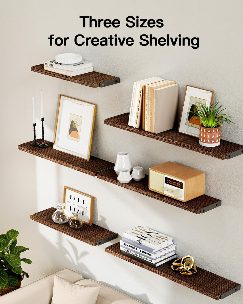 Solid Paulownia Wood Wall Shelves, Large Size, 6 Pcs, Brown