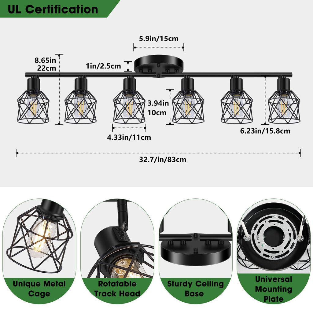 Black Semi Flush Mount Ceiling Light, Multi-Directional Ceiling Light Fixtures, Rotatable Kitchen Track