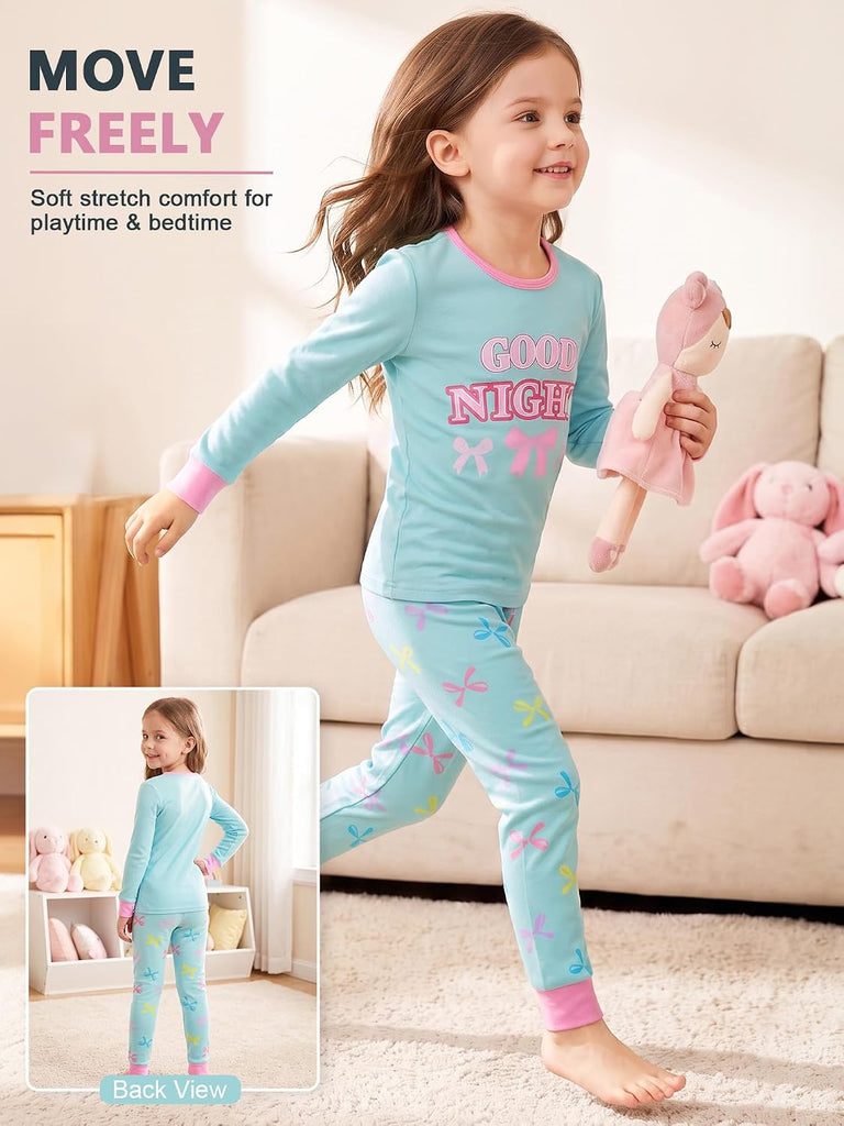 Girl Pajamas Viscose Long Sleeve Sleepwear Snug-Fit Kids Pjs Clothes