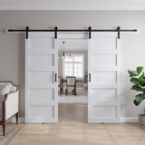 64in x 84in (Double 32x84 Door) White Barn Door with 11FT Sliding Door Hardware Track Kit Included, 