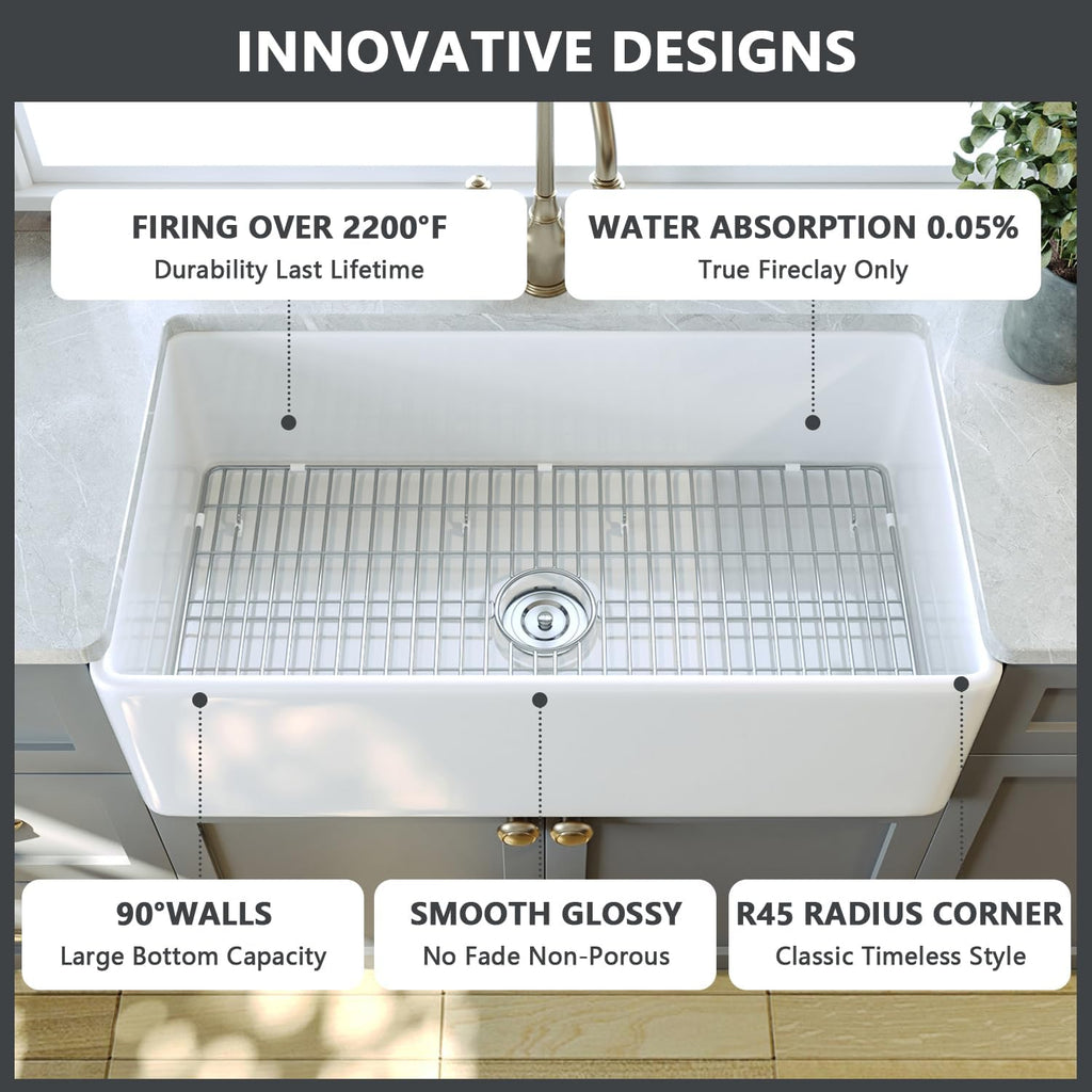 Farmhouse Kitchen Sink 33 Inch White Undermount Kitchen Sink