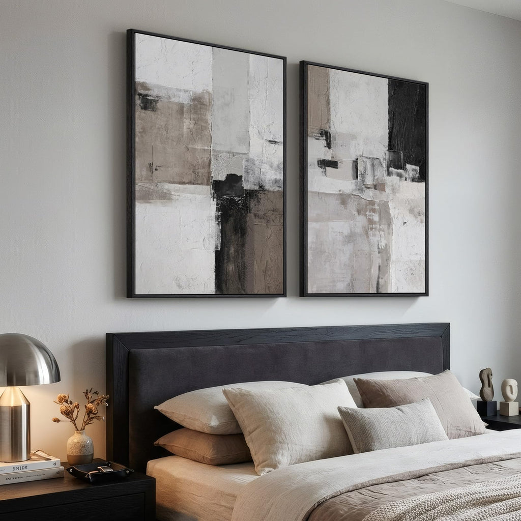Framed Abstract Black and White Brown Wall Art, 24x36 Inch