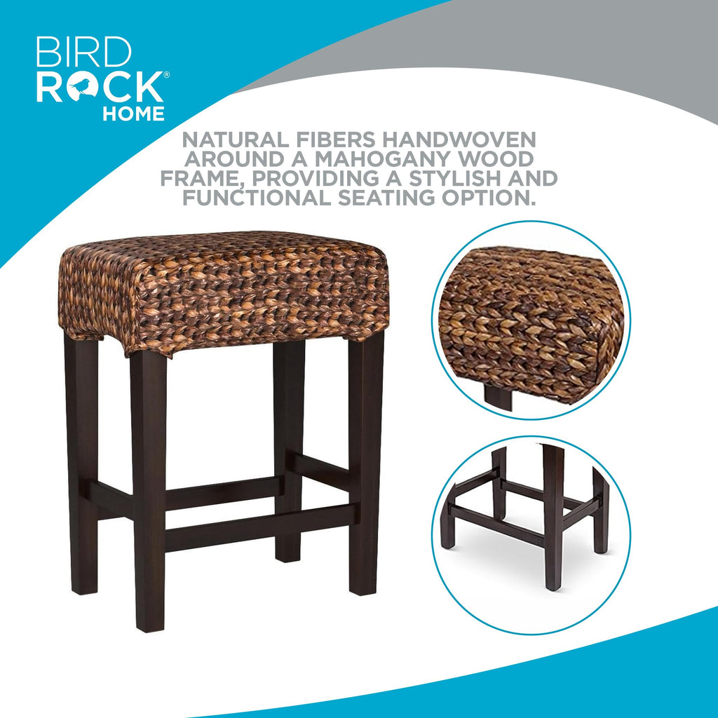 Kitchen Bar Stool with Backless Woven Seat, Espresso, 24.5"
