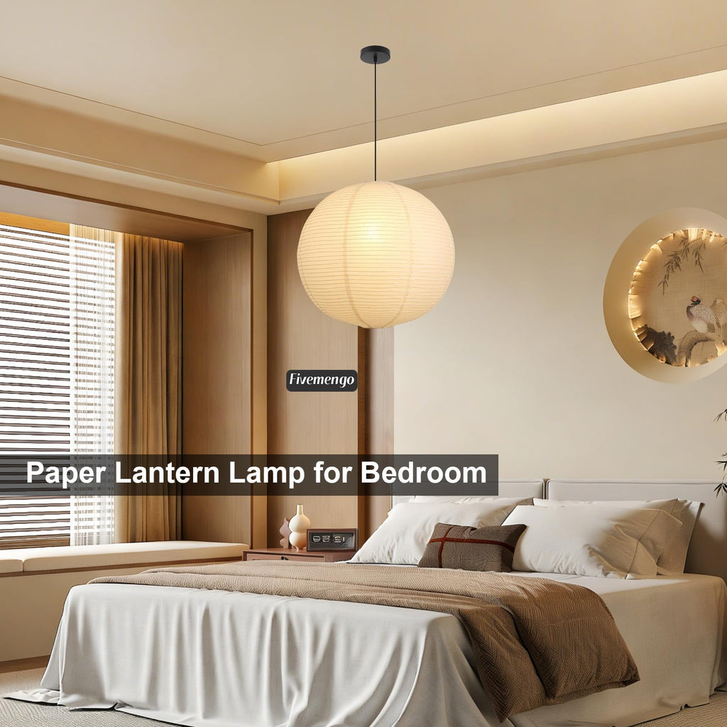 Large Paper Pendant Light with Cord and Canopy, 20in Off-White