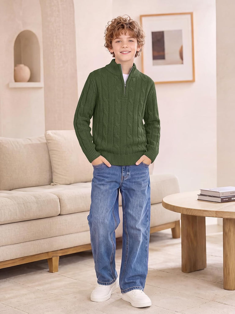 Toddler Boys Sweater Baby Cable Knit 1/4 Zip Sweaters Outfit