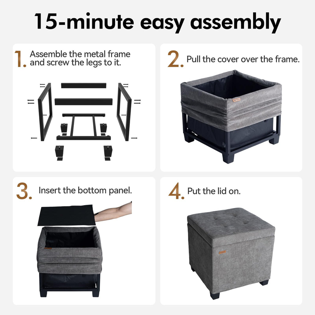 Steel Frame Square Ottoman with Storage Light Gray UASND641G