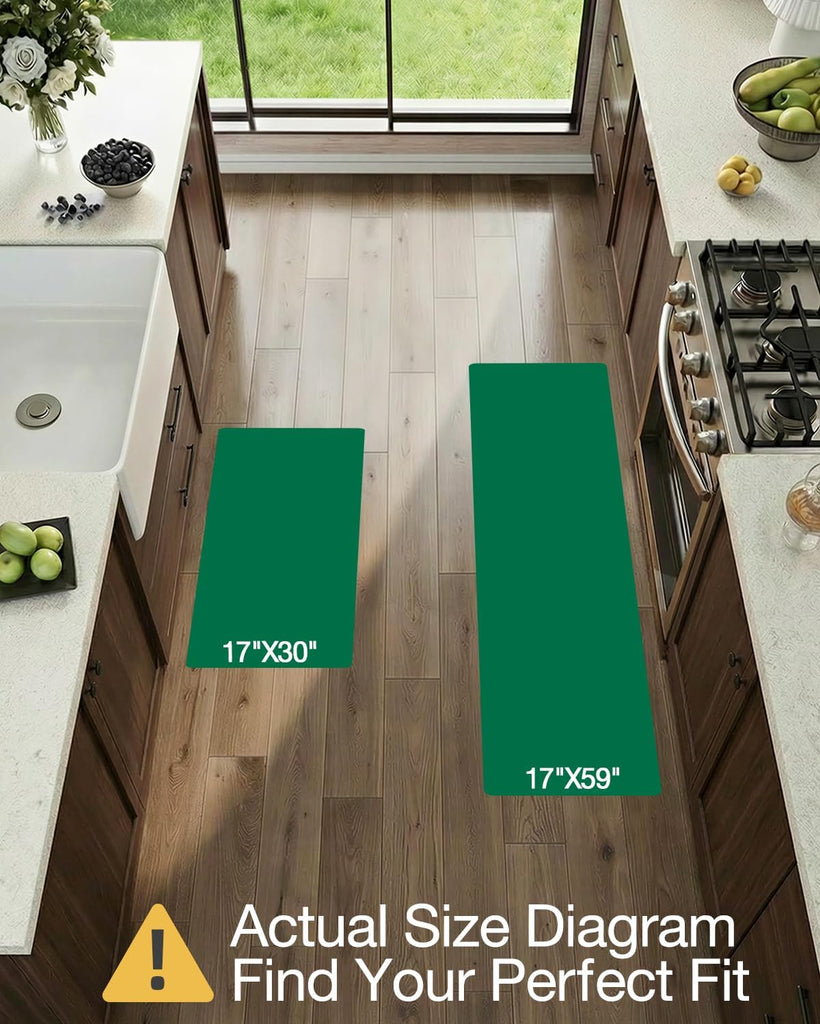 Kitchen Mats for Floor Set of 2 Cushioned Anti Fatigue, 17x30+17x59 | Cream Black Memory Foam Padded, Easy Care