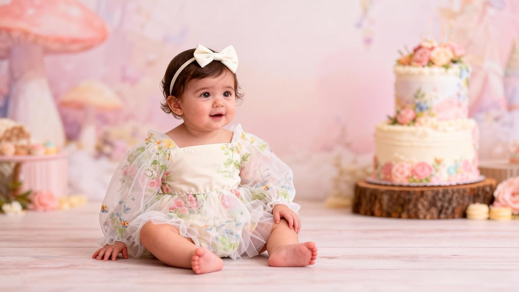 Baby Girl Romper Dress Flower Embroidery Tutu Princess Long Sleeve One-Piece Bodysuit Cake Smash Outfit