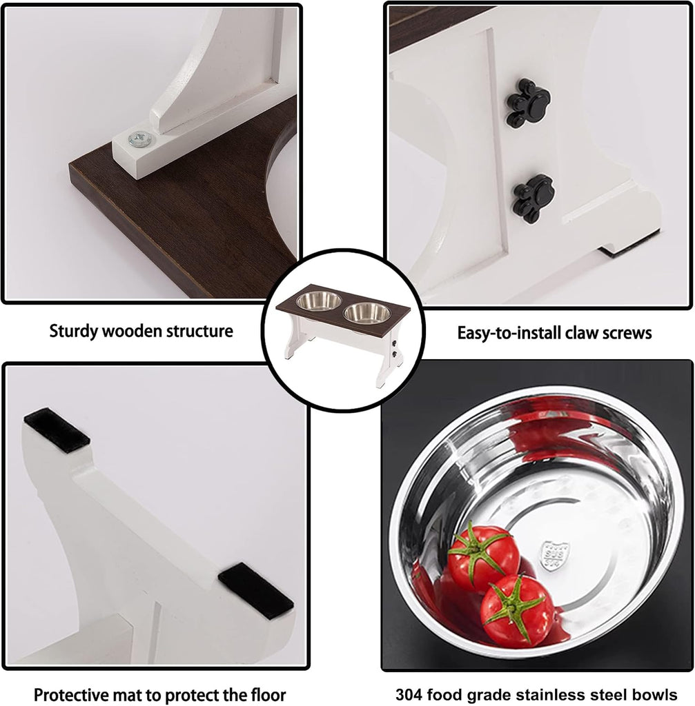 Elevated Dog Bowls, Dog Bowl Stand, 7 Cups 11" H_55 oz Bowl-White