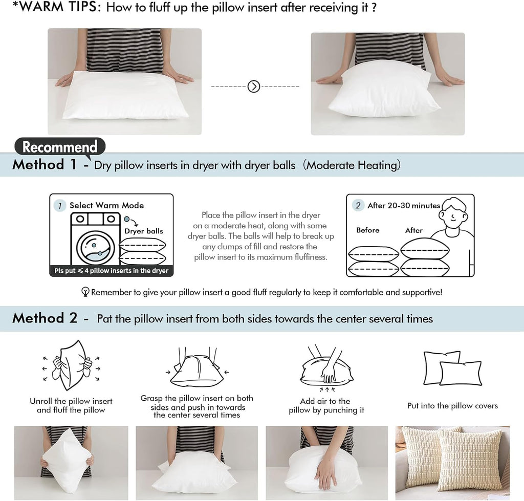18x18 Pillow Inserts, Throw Pillows for Sofa Couch Bed - Set of 2