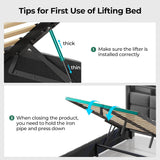 Bed Frame Full with Lift Up Storage, Charging Station & LED Lights, Upholstered Storage Headboard