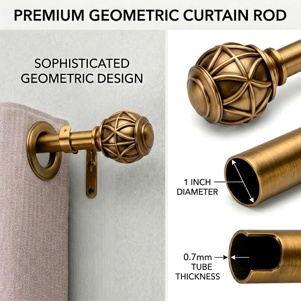 Antique Brass Curtain Rods for Windows,Adjustable Decorative Drapery Rods,Heavy Duty Curtain Rod