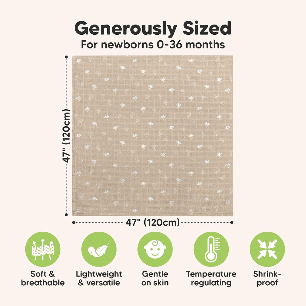 4pk Muslin Swaddle Blankets for Boys, Girls, Newborn Swaddles (Wild Bloom)