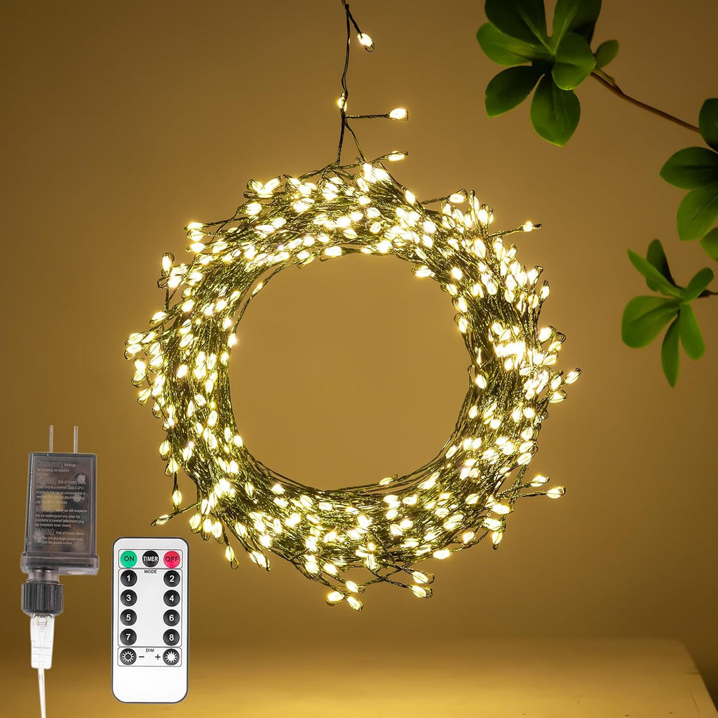 33FT 300Leds Firecracker Fairy Lights,Green Wire,Warm White
