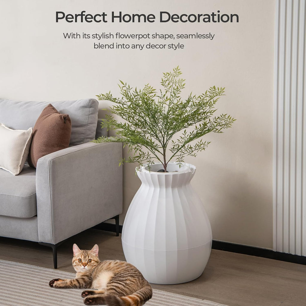 Cat Litter Box Plant - Hidden Litter Box Furniture with Electronic Odor Removal System, Detachable Door Curtain