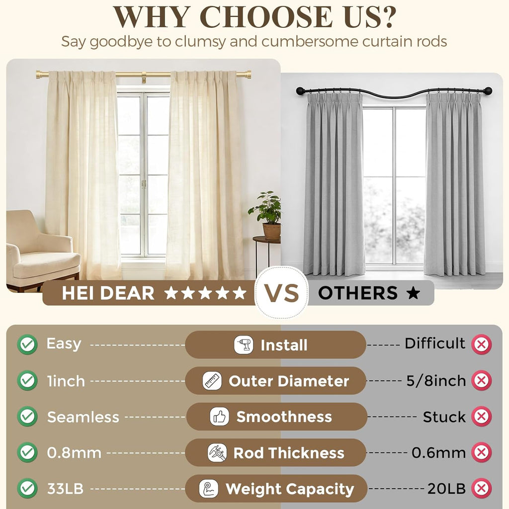 2 Pack Gold Curtain Rods,1 Inch Heavy Duty Curtain Rods,Adjustable Curtain Rod Set,Modern