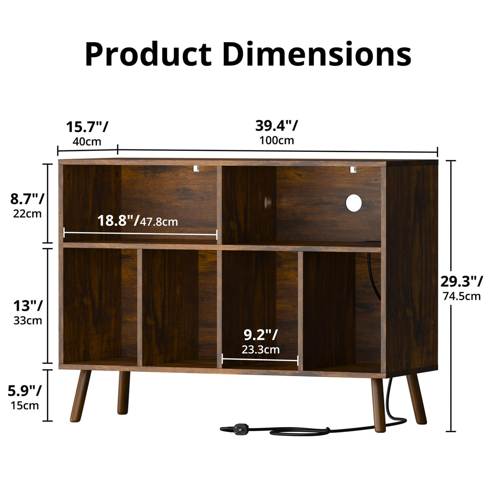 Record Player Stand with Vinyl Storage Cabinet, Wood Turntable Table Open Shelf Holder Up to 350 Albums Cube Storage