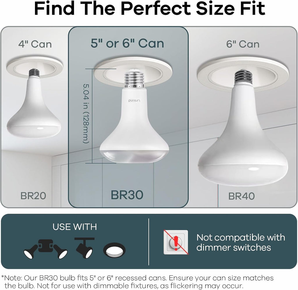 Matter Smart Light Bulb, BR30 Smart Bulbs, Recessed LED Color Changing Light Bulbs RGBTW, E26 Smart Flood Light Bulbs