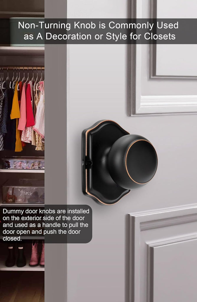 Oil Rubbed Bronze No-Function Dummy Door Knobs,Single-Side Door Knob Handles for Closet & French Doors, No-Turning