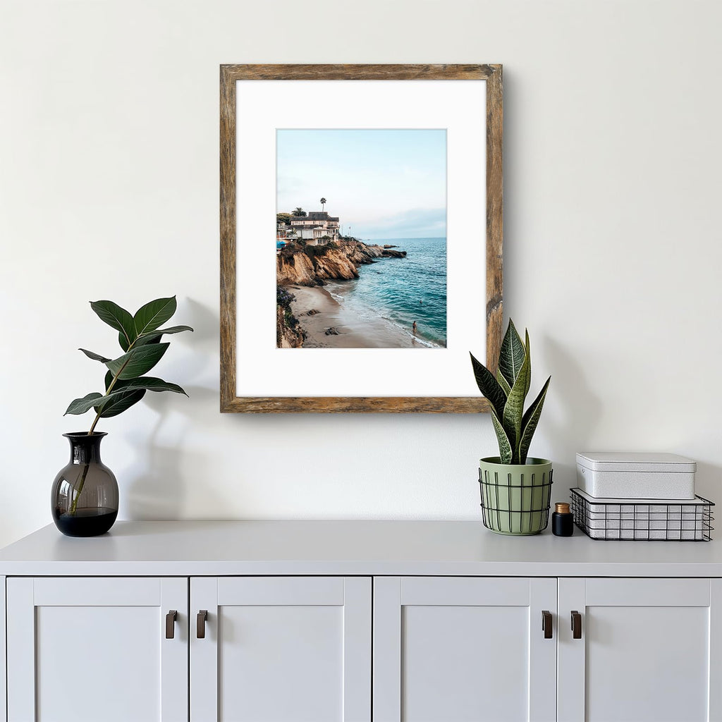 16x20 Frame with Mat for 11x14, Real Glass, Rustic Brown