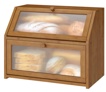 Counter, Large Bamboo Wood Double Layer, Wooden Bread Storage Capacity