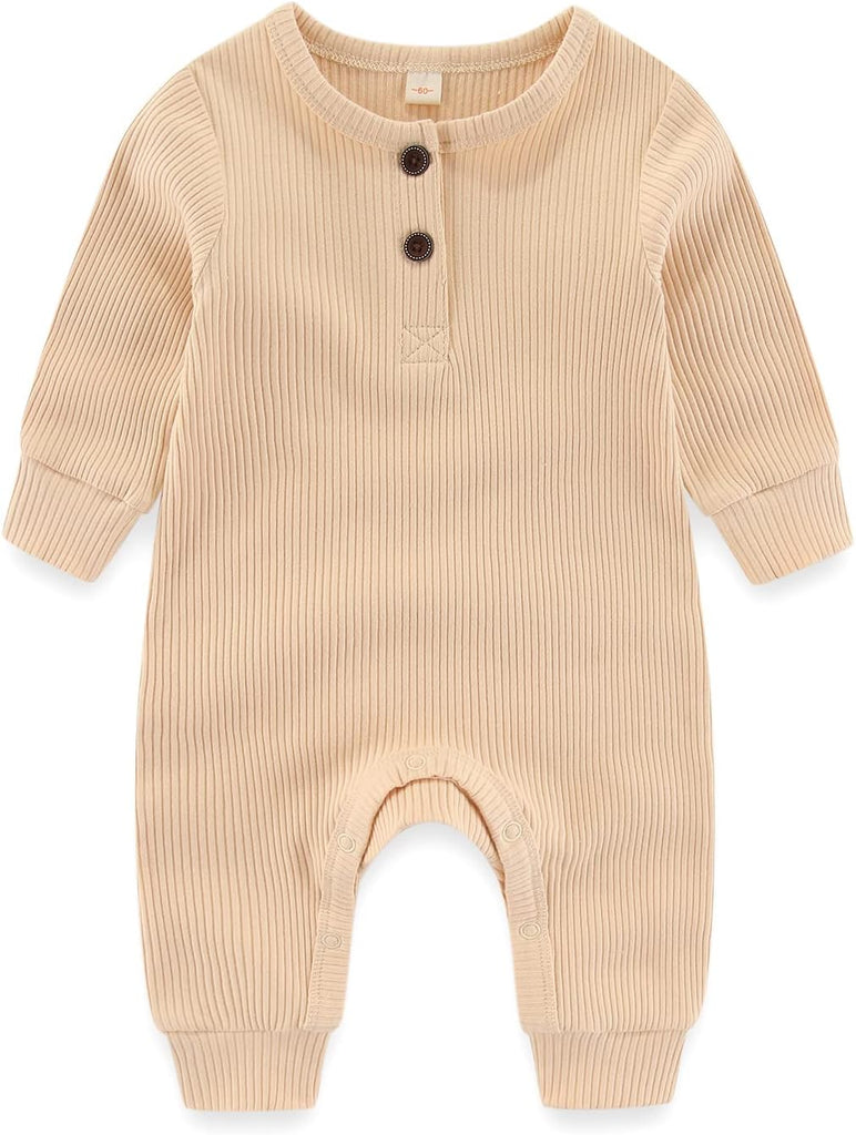 Newborn Baby Boys Girls One Piece Romper With Mitten Cuffs 3 Pack Long Sleeve Ribbed Button Jumpsuit Outfit Clothes