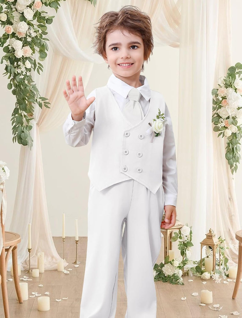 Toddler Boy Clothes Suit Gentleman Outfits Formal Dress Shirt+Tie+Vest+Corsage+Suspender+Pants 6PCs Sets for 1-7 Years
