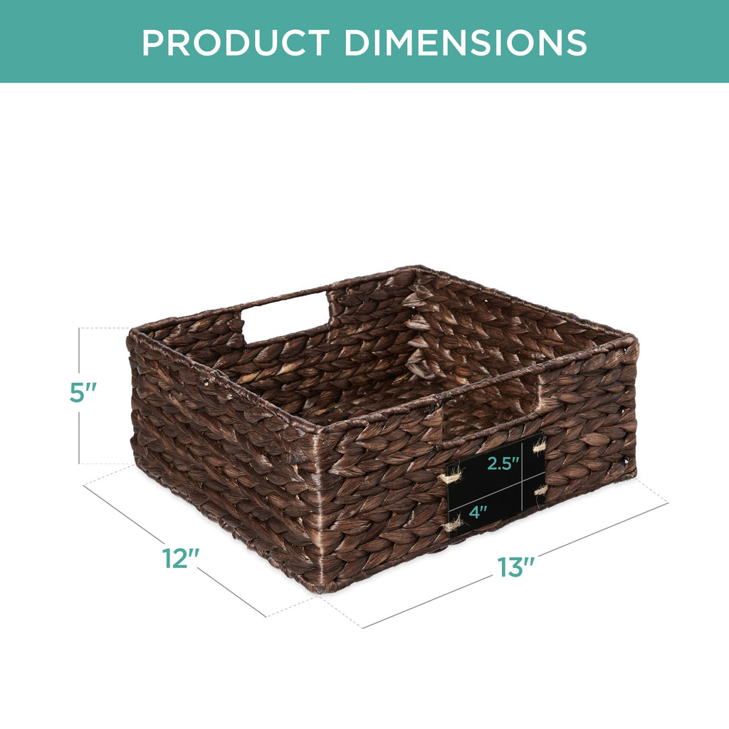 Set of 4 13x12in Water Hyacinth Pantry Baskets, Woven Organizers w/Chalkboard Label, Chalk Marker - Brown