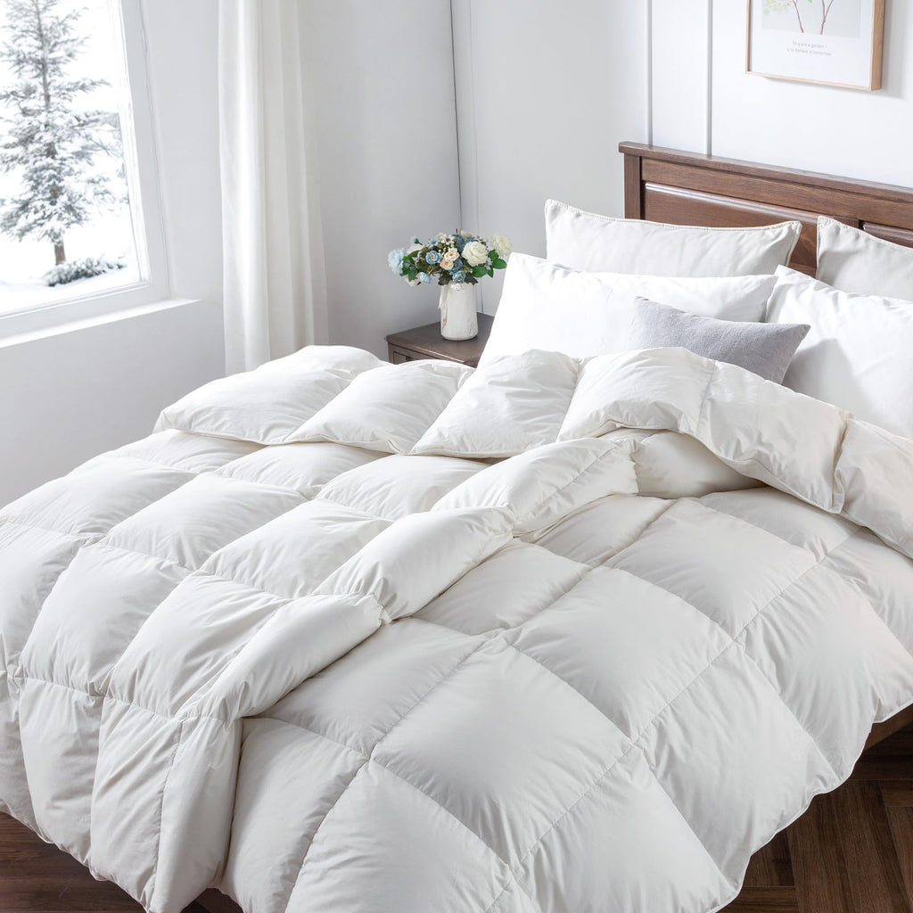 TM Feather Down Comforter 100% Cotton, High Fill Power Medium Warmth for All Season Duvet Insert, California King