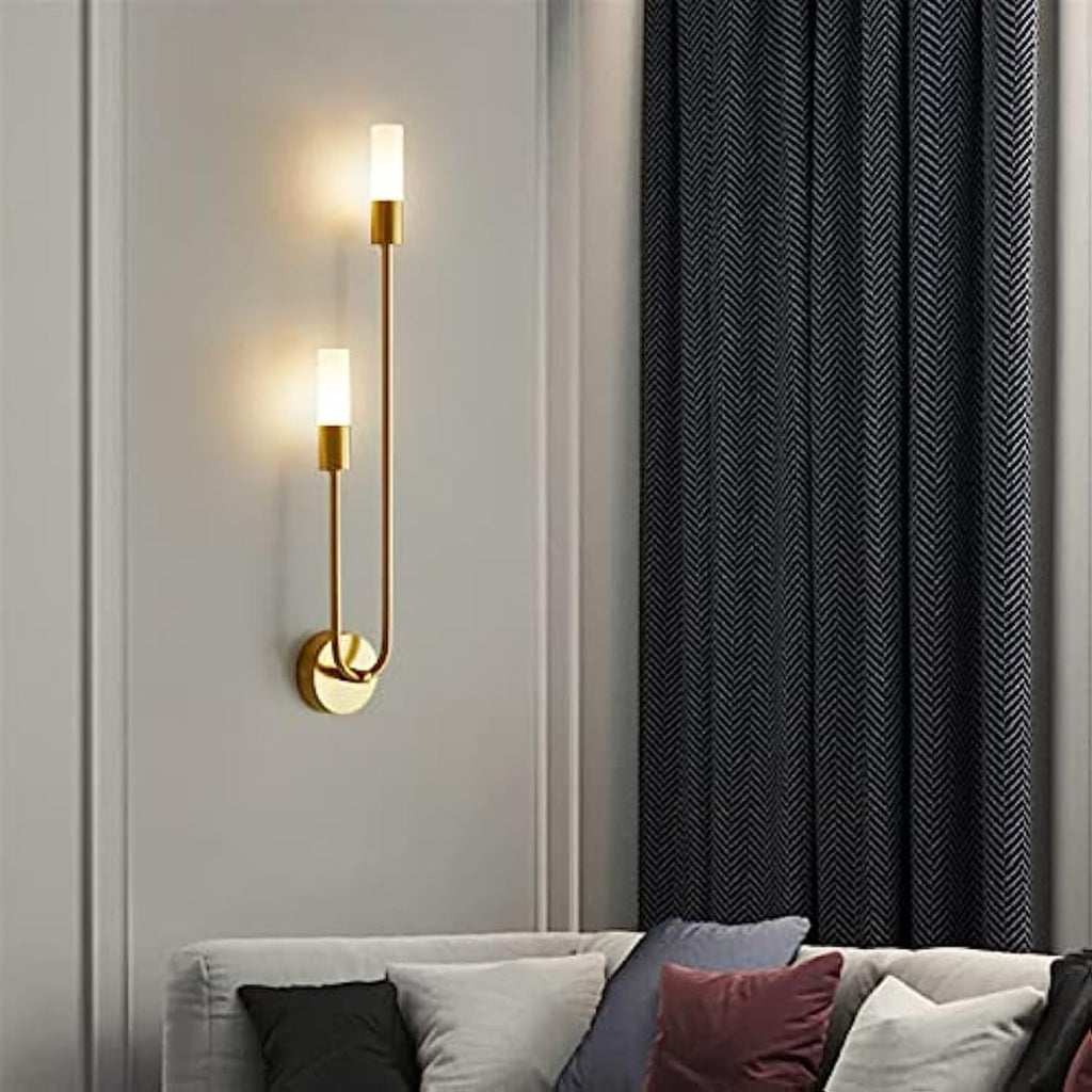 Brass Finish Wall Sconces 2-Light G9 Gold Vanity Lights, Modern Wall Mount Light Fixtures with White Acrylic Shade
