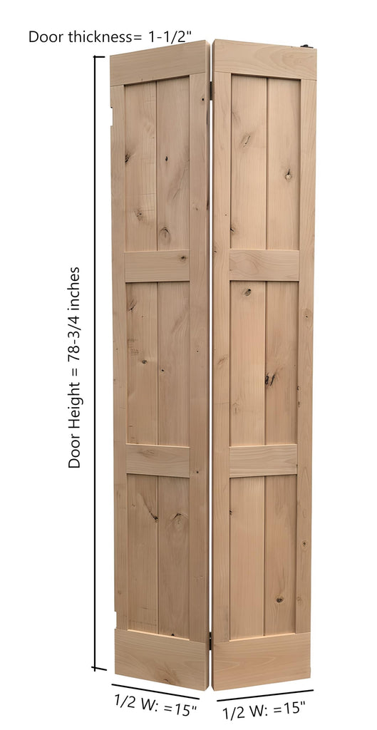 30in x 80in Unfinished Alder Wood Bifold Shaker Door - Pre-Assembled Slab for Closet, Pantry, or Laundry Room (30x80)