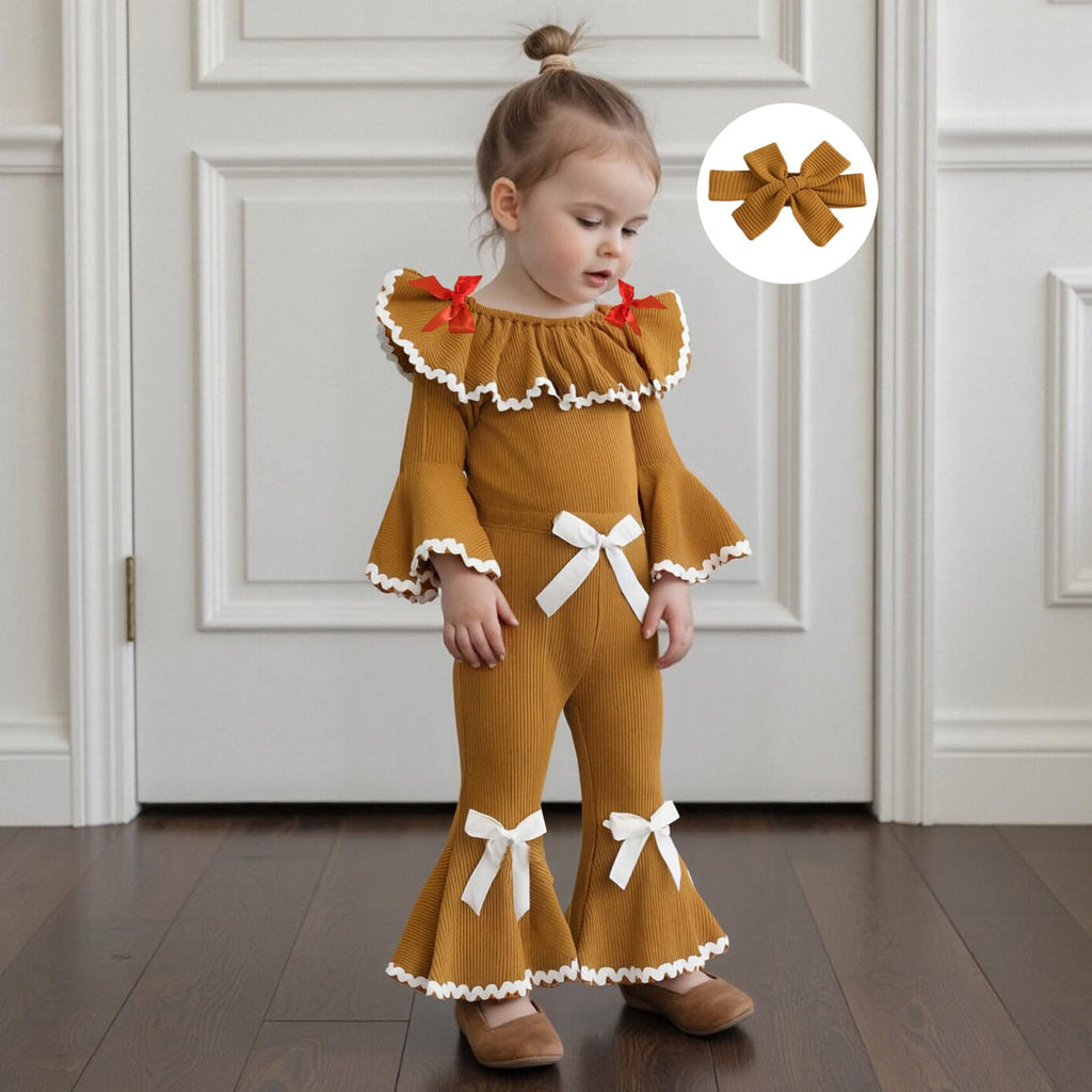 My First Christmas Baby Girl Outfit Newborn Onesie Ribbed Knit Gingerbread Romper Bell Bottoms Set Infant Clothes (F